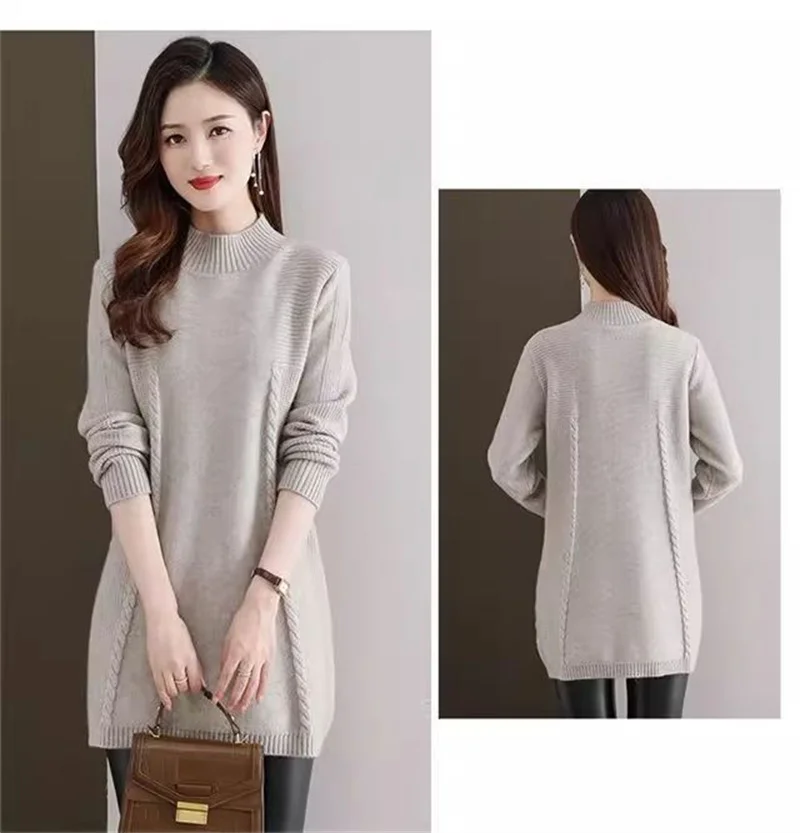 Suéter para mujer, Jersey de punto, Top liso holgado, combina con todo, suéter de punto coreano de medio cuello alto, camisa de fondo, Jersey para mujer