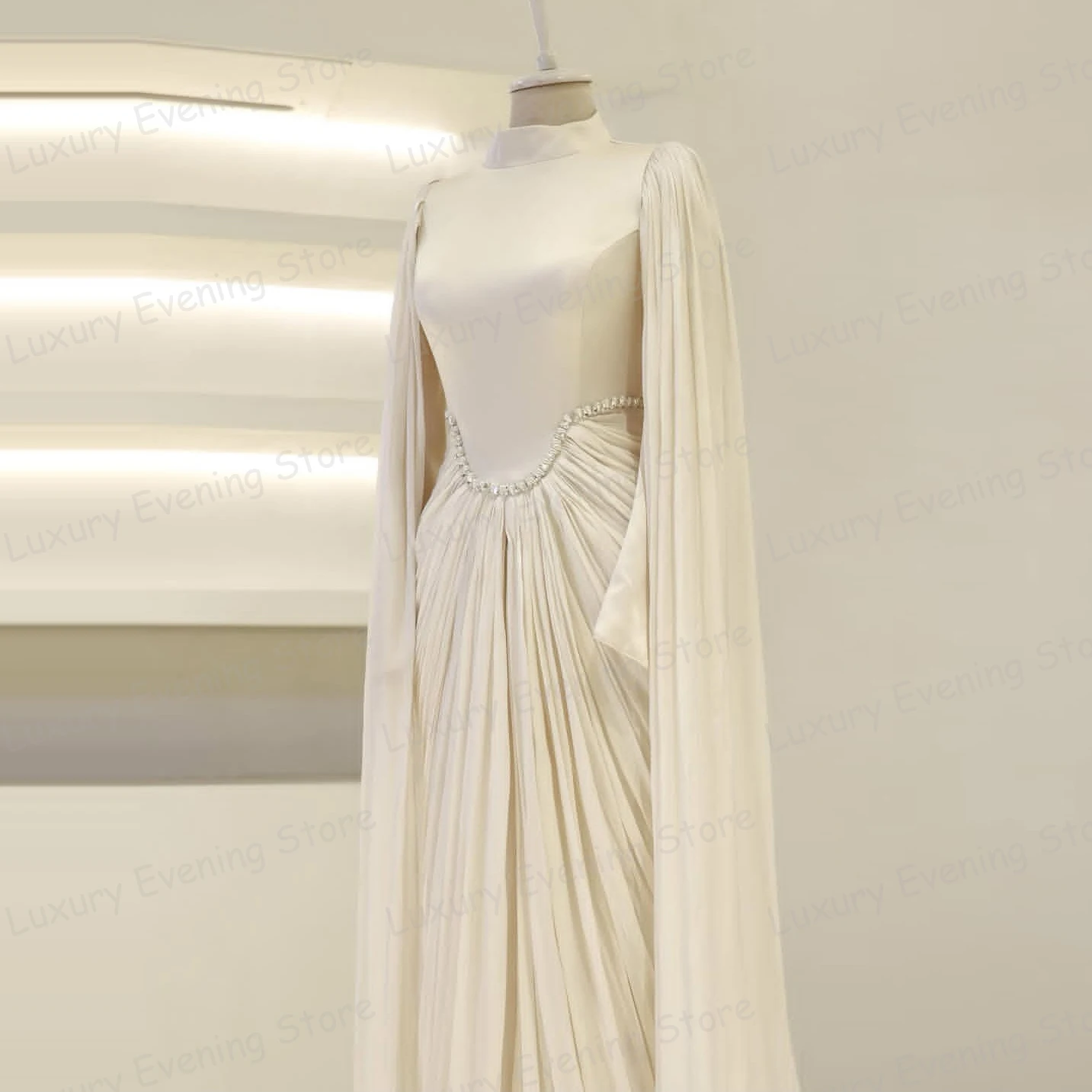 Vestidos de noite simples mulher sereia formal alta pescoço manga longa vestidos de baile vestidos de novia personalizado فatuur eviukankant