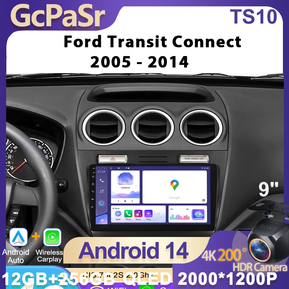 راديو أندرويد 15 للوسائط المتعددة لسيارة فورد ترانزيت كونيكت 2005 - 2014 2 Din Carplay Autoradio GPS 8 Reproductor de Video