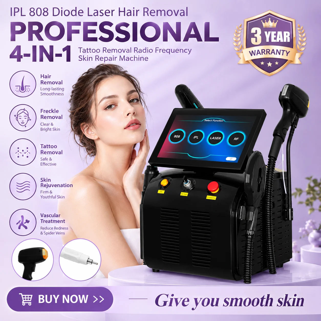 7000W 4in1 Soprano Titanium Ice Platinum Diode Laser 4 Wavelength  ND:YAG RF IPL OPT Machine Painless Hair Removal Machine