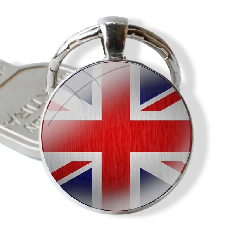 Llavero colgante de Metal de vidrio para hombres y mujeres, accesorios de llavero clásicos, regalos de joyería, bandera británica