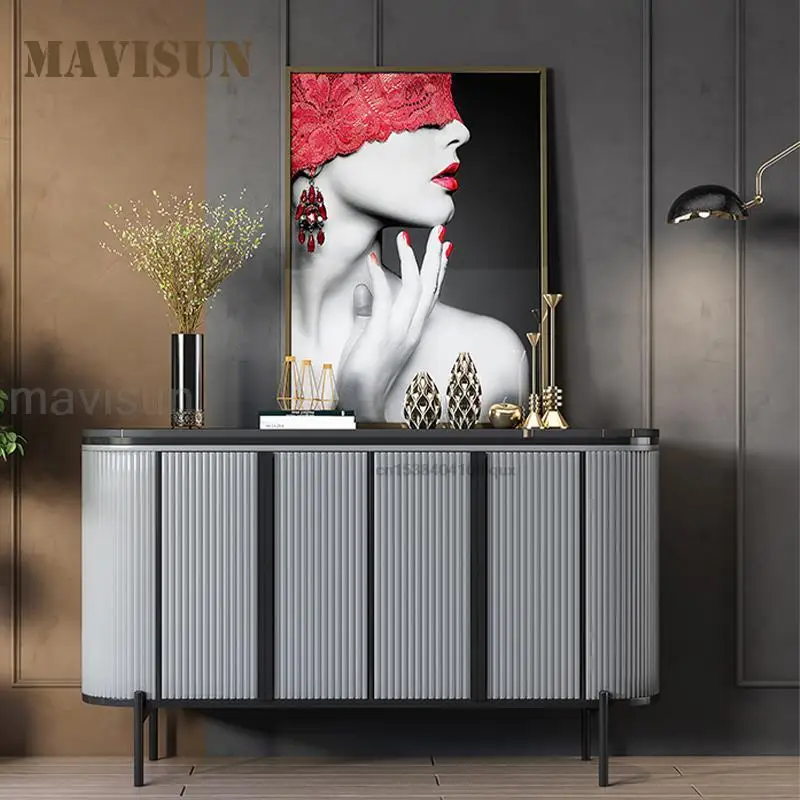 Grey Display Sideboards For Entrance Hall Stable High Carbon Steel Base Rock Board Countertop Modern Kitchen Storage Cabinets