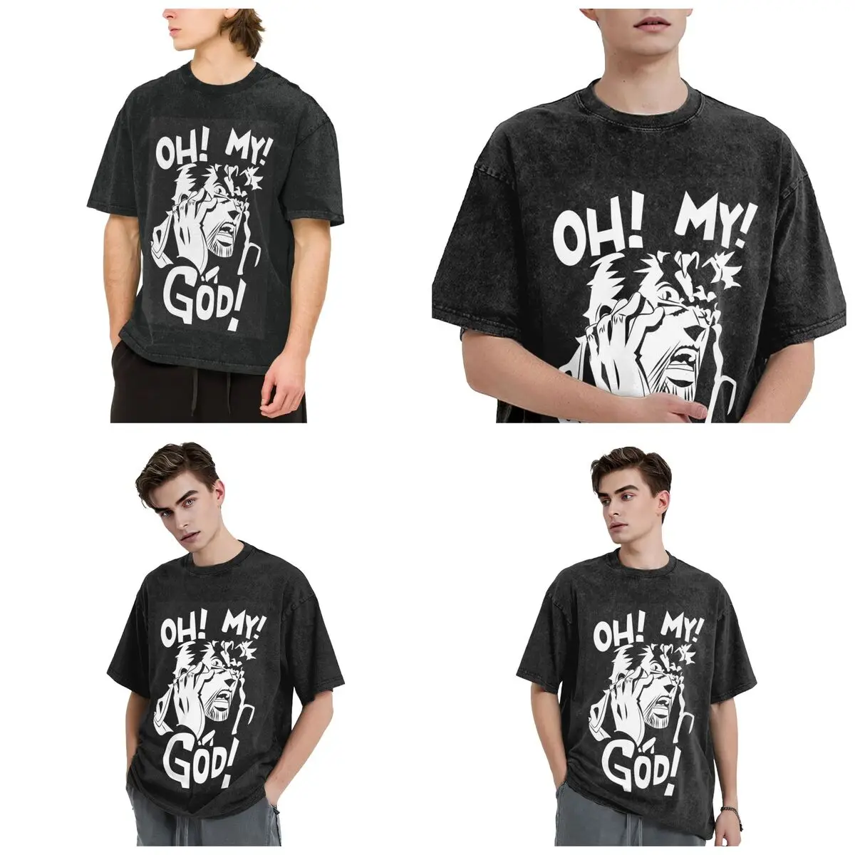 Joseph Joestar Oh My God Jojo Bizarre Adventure Hip Hop Short Sleeve T-Shirts Washed Tops Tees Streetwear T Shirt for Men woman