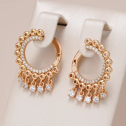 Kinel New Natural Zircon Tassel Dangle Earrings for Women Luxury 585 Rose Gold Color Ethnic Bride Unique Daily Fine Cute Jewelry