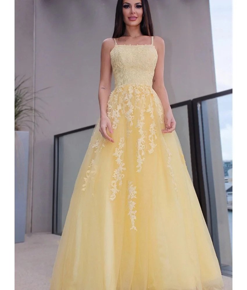 

Customized Sexy Organza A-Line Spaghetti Straps Appliques Evening Dress Temperament Sleeveless Strapless Celebrity Gowns
