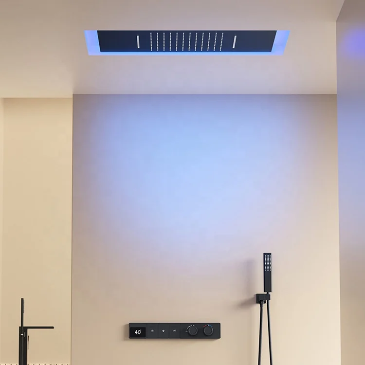Luxury LED Shower Head Rain Shower Set Thermostatic Waterfall Rainfall Shower System Set for Bathroom
