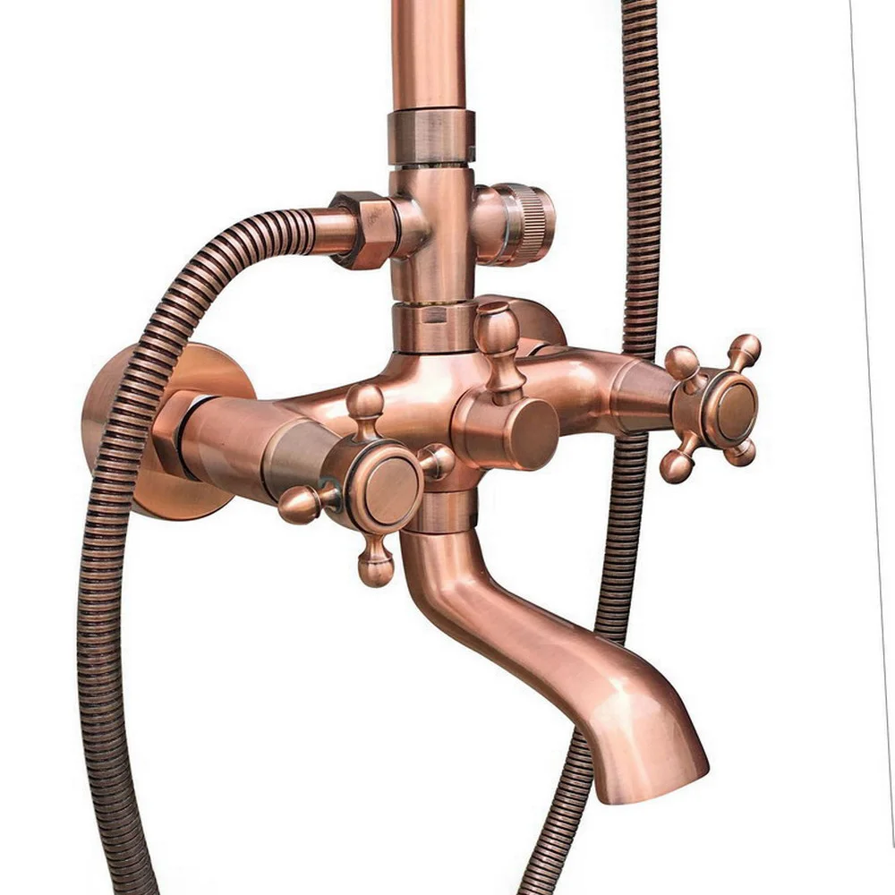 Moderne 8 "Badkamer Oppervlak Mount Messing Regendouche Kraan Set Antieke Rode Koper met Handdouche + Bad Uitloop zrg514