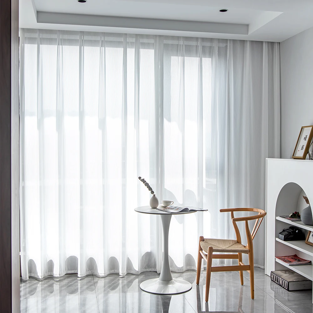 1pcVertical Stripe Sheer Curtain, Blinds Style Voile for Light Control and Privacy