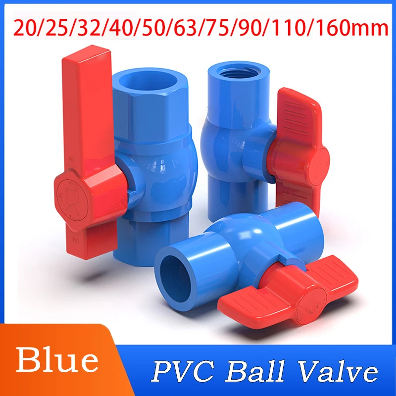 

20/32/40/50/63/75/90/110mm Blue PVC Ball Valve Pipe Socket Ball Valve Aquarium Fish Tank Garden Irrigation Connectors Fittings