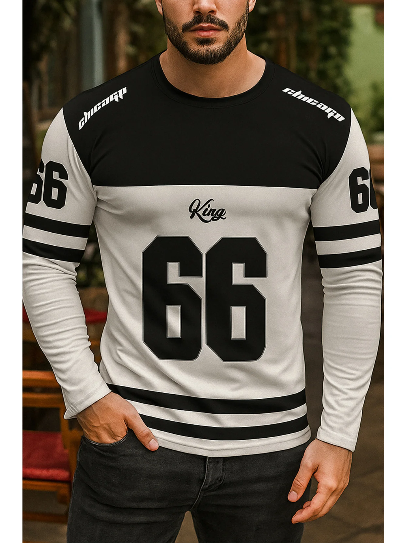Outdoor Sportswear - Hoodie Pria Berkerah Bulat dengan Cetakan