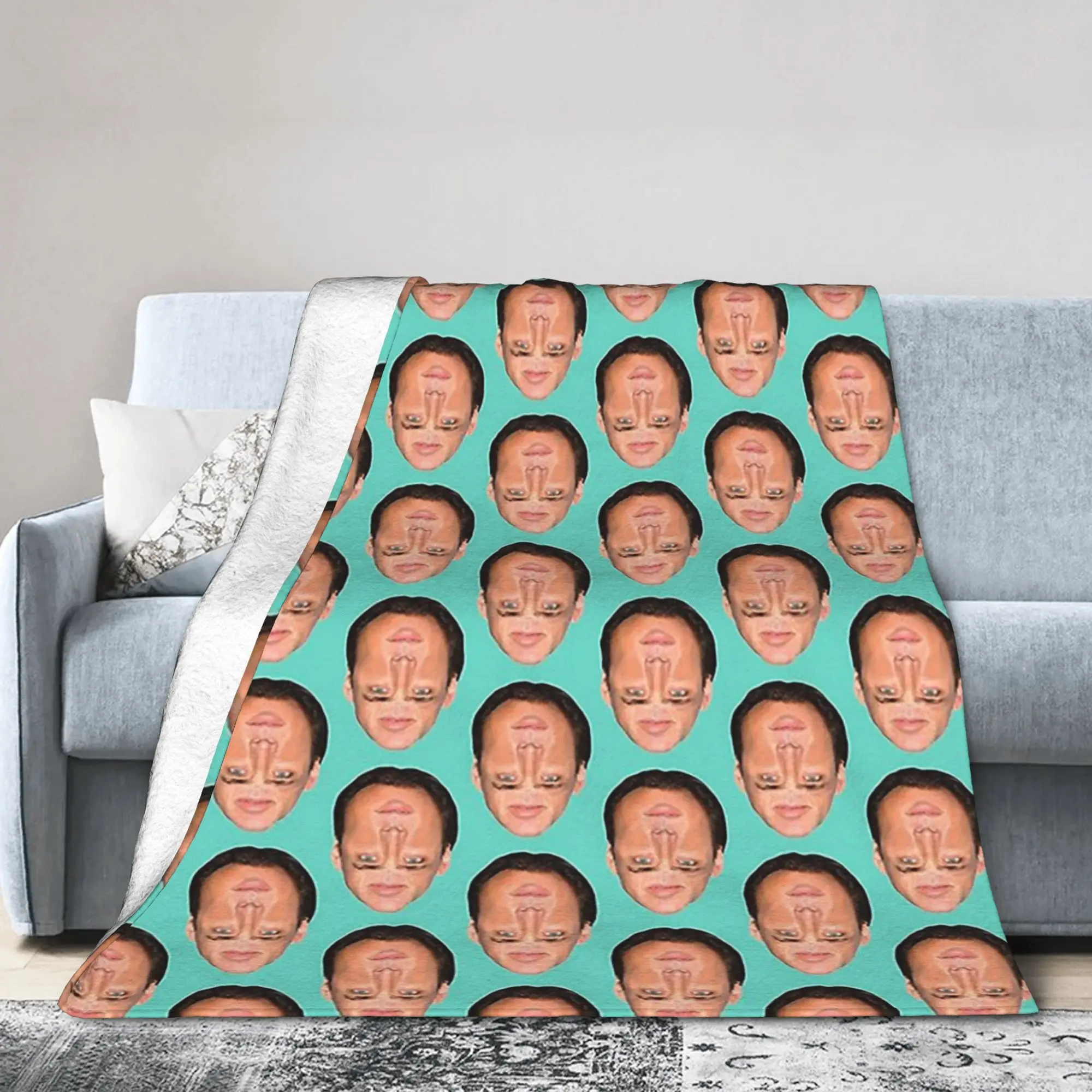 Nicolas Cage Head Pattern Blanket  Flannel Awesome Breathable Throw Blankets for Coverlet Decoration