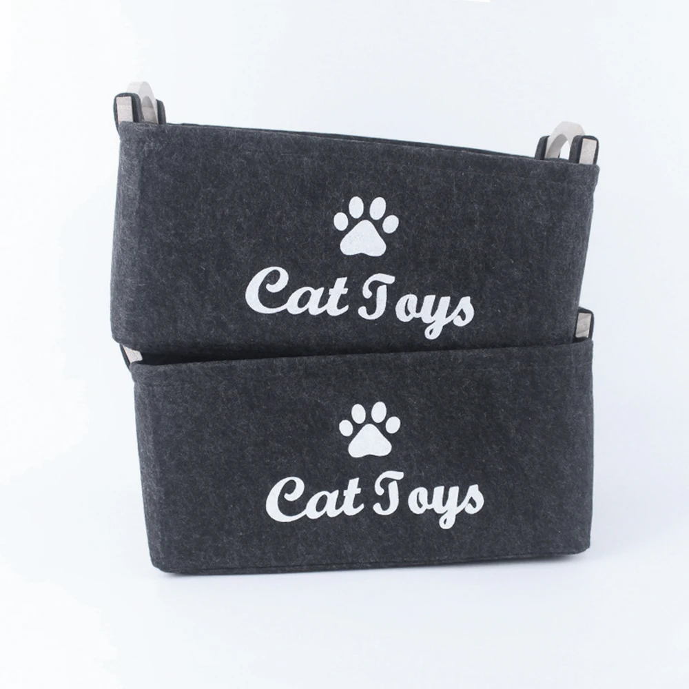 1pc Wooden Handle Felt Toy Storage Box Multi-Functional Household Storage Laundry Basket Pet Cat And Dog Toy Storage Box