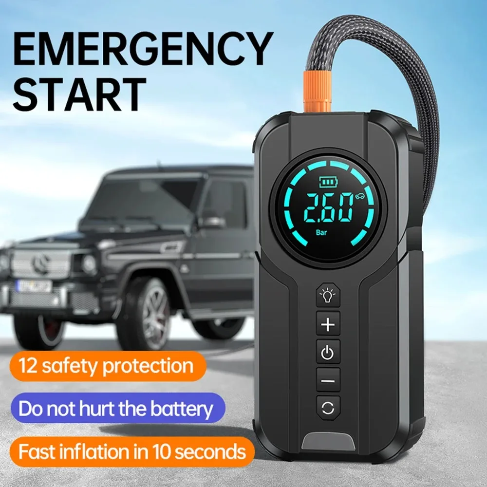 

4 in 1 Car Tyre Inflator Inflatable Pump Electric Pump Car Jump Starter Battery Starting Portable Air Compressor Emergency Power