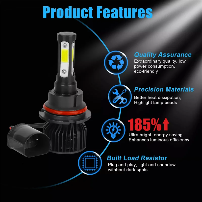 2PCS 9007 HB5 LED Headlight Bulbs Conversion Kit High Low Beam Car Headlight Single-Beam 6500K Super White