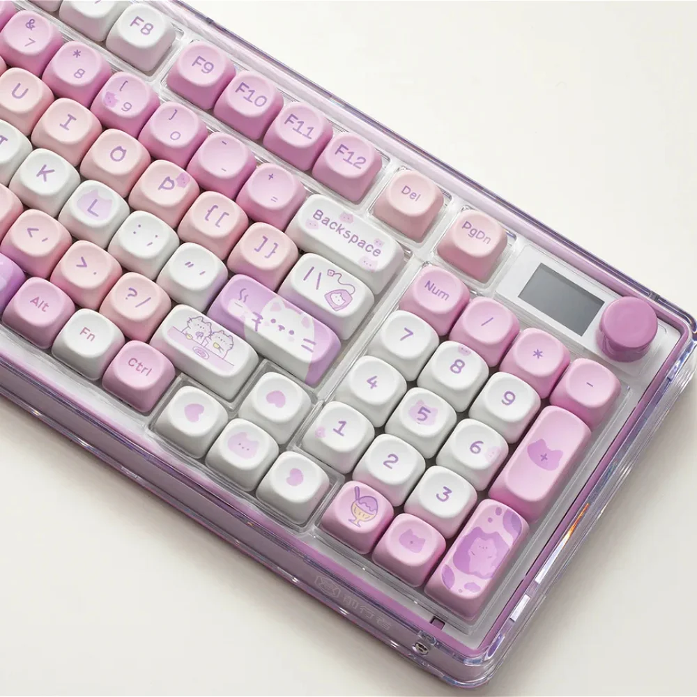 

Cat Afternoon Tea MOA Keycap Set PBT 132 Keys Purple Cute for 60/64/84/98/108 Gaming Mechanical Keyboard MX Switch