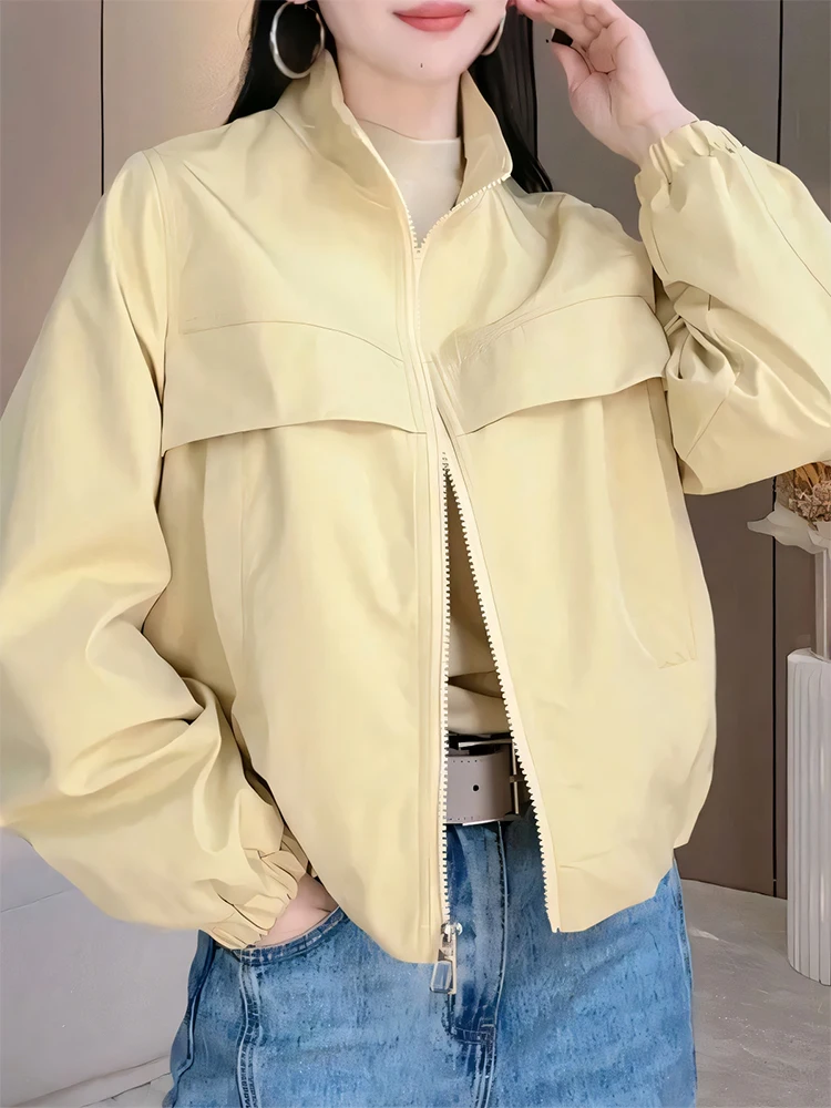 Casual Stand Collar Jacket Women's Spring New Style Korean Version Pure Color Anti-Aging Fashionable All-Match Coat Top