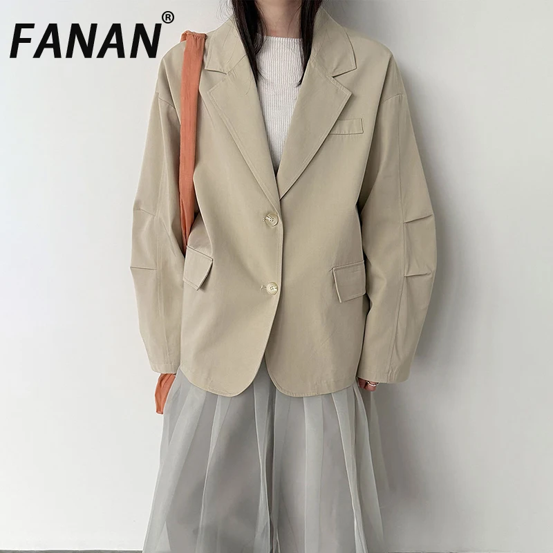 

Женский блейзер FANAN в корейском минималистичном стиле, весна 2026, новинка, повседневный универсальный пиджак свободного кроя, модное свободное пальто для женщин