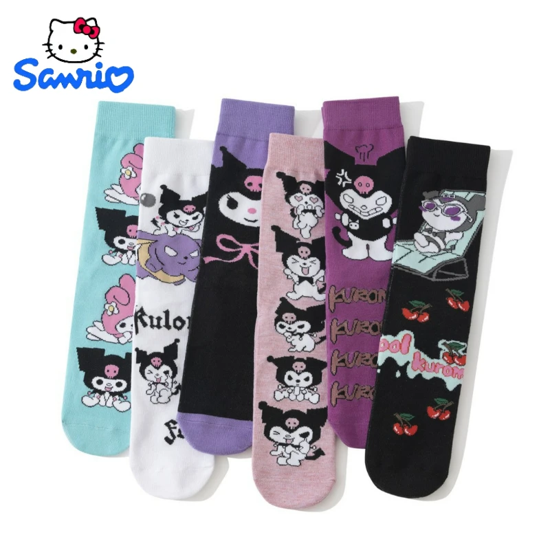 Sanrio Kuromi Socks for Girls Anime Hello Kitty Print Fashion Kawaii High Quality Cotton Pop Cute Women Christmas Stockings