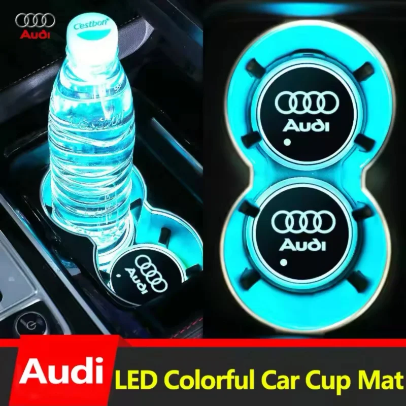 

7 Color LED Car Cup Holder Light Luminous Coaster Water Cup Pad Accessories For Audi A3 A4 B8 8P B9 8V B6 A5 B7 A1 A6 C6 Q3 Q5