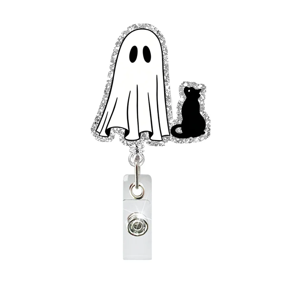 Name Tag Holder Compact Ghost Badge Reel Retractable Badge Reel Clear Glitter Badge Reel For Work Bag Daily Office Daily Use