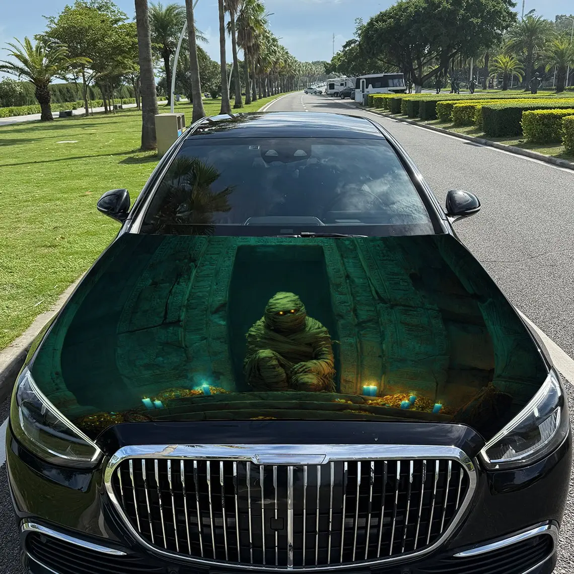 

Виниловая пленка для автомобиля Ancient Tomb Treasure Mummy, водонепроницаемая наклейка на капот автомобиля из ПВХ, самоклеящиеся устойчивые к царапинам наклейки для двигателя