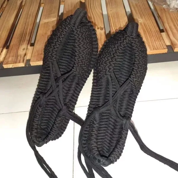 Featured Handmade Cloth Straw Sandals Breathable Cotton Cloth Shoes Non-Slip Lace-up Sandals Hand-Knitted Flat Walking Fashion