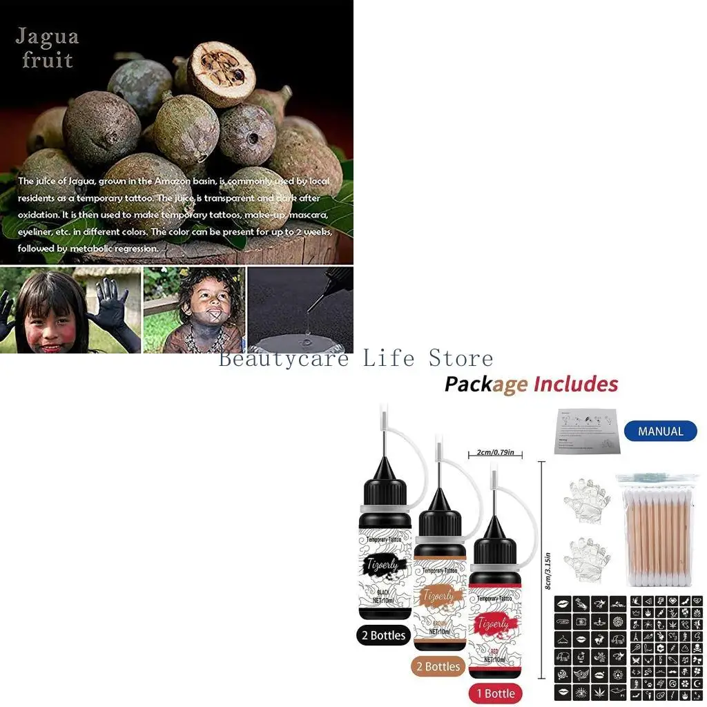 

652C DIY Tattoos Accessories 5 Bottles Black Brown Red Art Drawing Full 3 Colors