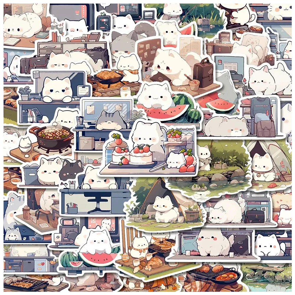 10/30/54pcs Cute Cat Daily Life Graffiti Stickers Kawaii Animal Decal DIY Notebook Diary Stationery Reward Funny Cartoon Sticker