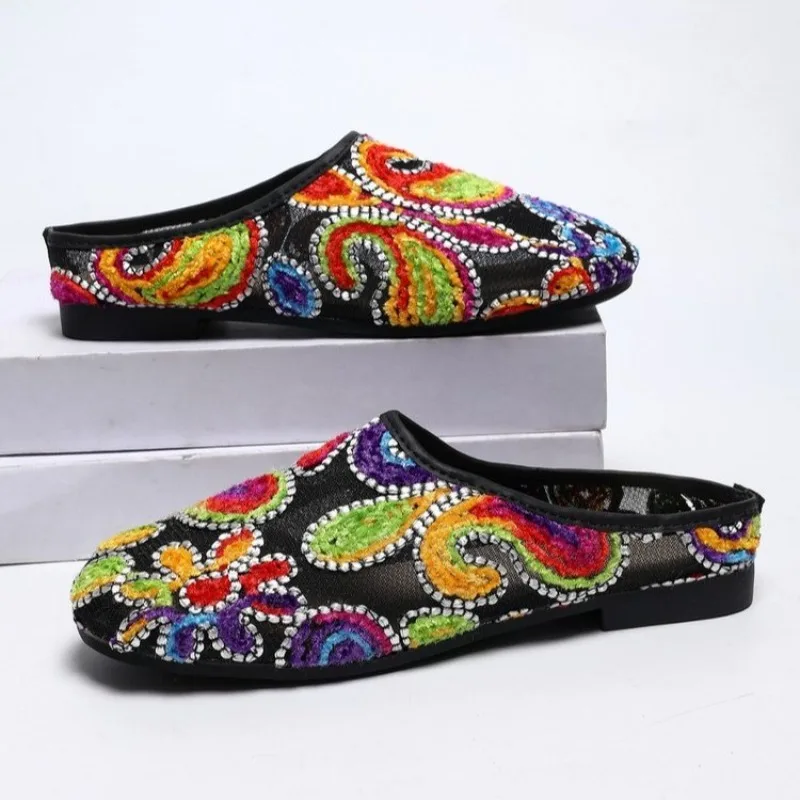 Retro Style Ethnic Embroidery Embroidered Slippers Summer Baotou Soft Sole Outside Fashion Women's Shoes view 3