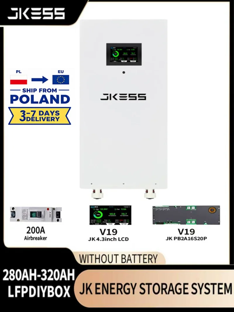 Zestaw do samodzielnego montażu domowej baterii magazynującej energię JKESS JKBMS, dostępny w UE, bez podatku, bateria Lifepo4 51.2V 314AH 16KW, falownik JK PB2A16S20P, BMS i wyświetlacz LCD. — zdjęcie produktu 7