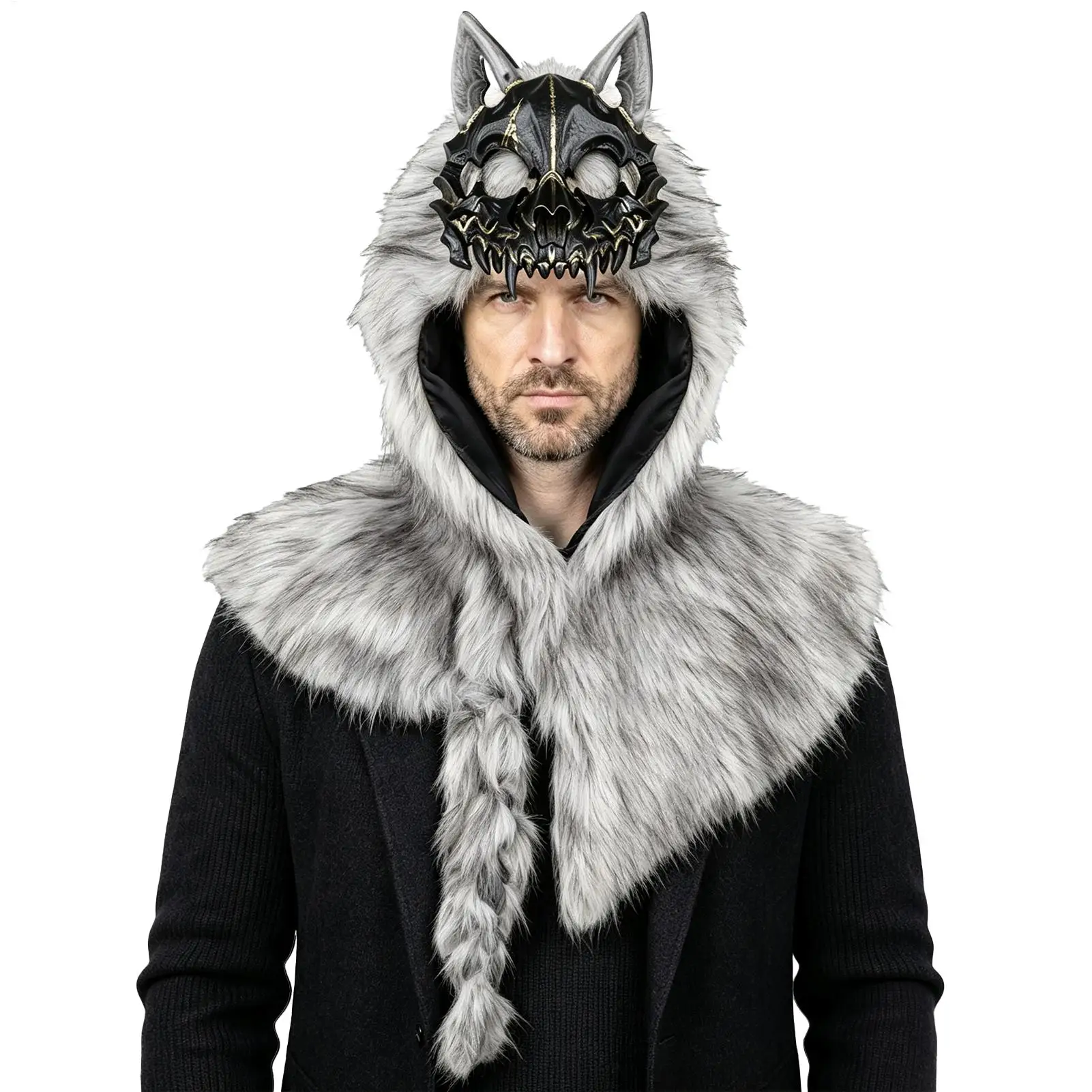 Wolf Costume Adult Halloween Barbarian Medieval Cosplay Headpiece Werewolf Cosplay Hood Party Headdress For Men Women Cosplayer
