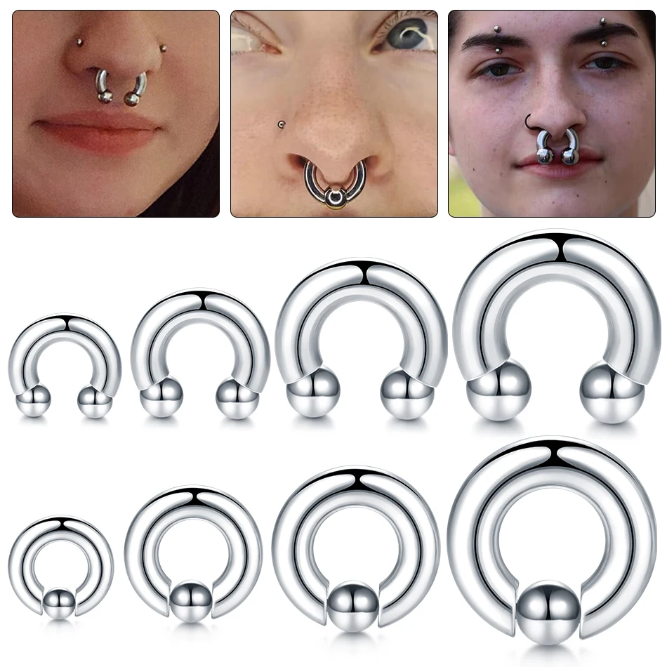 1 szt. 2/4/6/8G stalowa podkowa kolczyk w nosie wewnętrzna gwintowana duży rozmiar kolczyki kolczyki kolczyki nosy ekspander Piercing przegrody