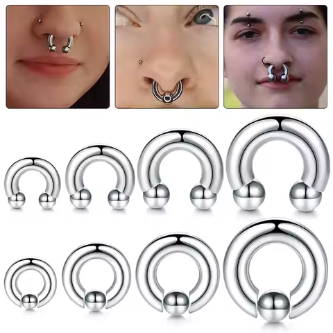1PC 2/4/6/8G Steel Horseshoe Nose Ring Internal Threaded Large Size Earring Gauges Piercings Noses Ear Expander Septum Piercing