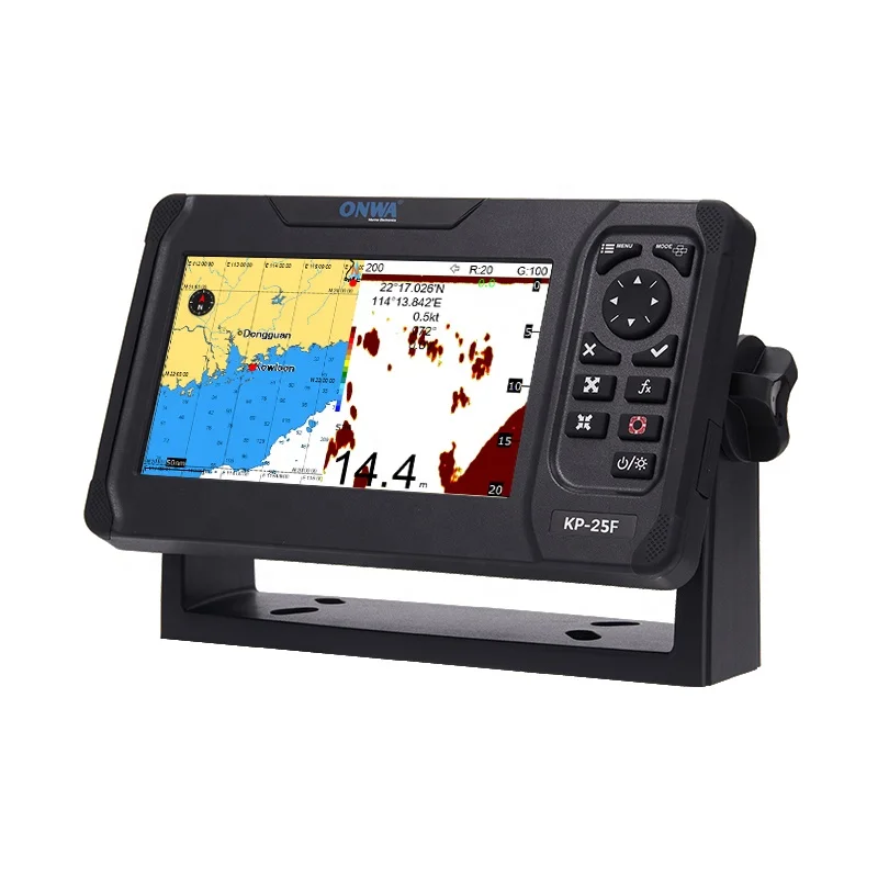 Onwa KP-25F เครื่องแปลงแผนภูมิ GPS ขนาด5นิ้วเหยื่อล่อปลาเครื่องนำทาง GPS