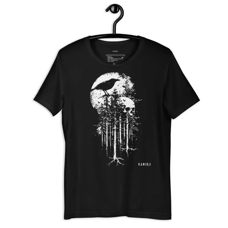 Nordic Crow Shirt, Haunted Forest Tshirt, Horror T Shirt, Gothic Clothes, Alt Clothing Graphic Tee, UNISEX