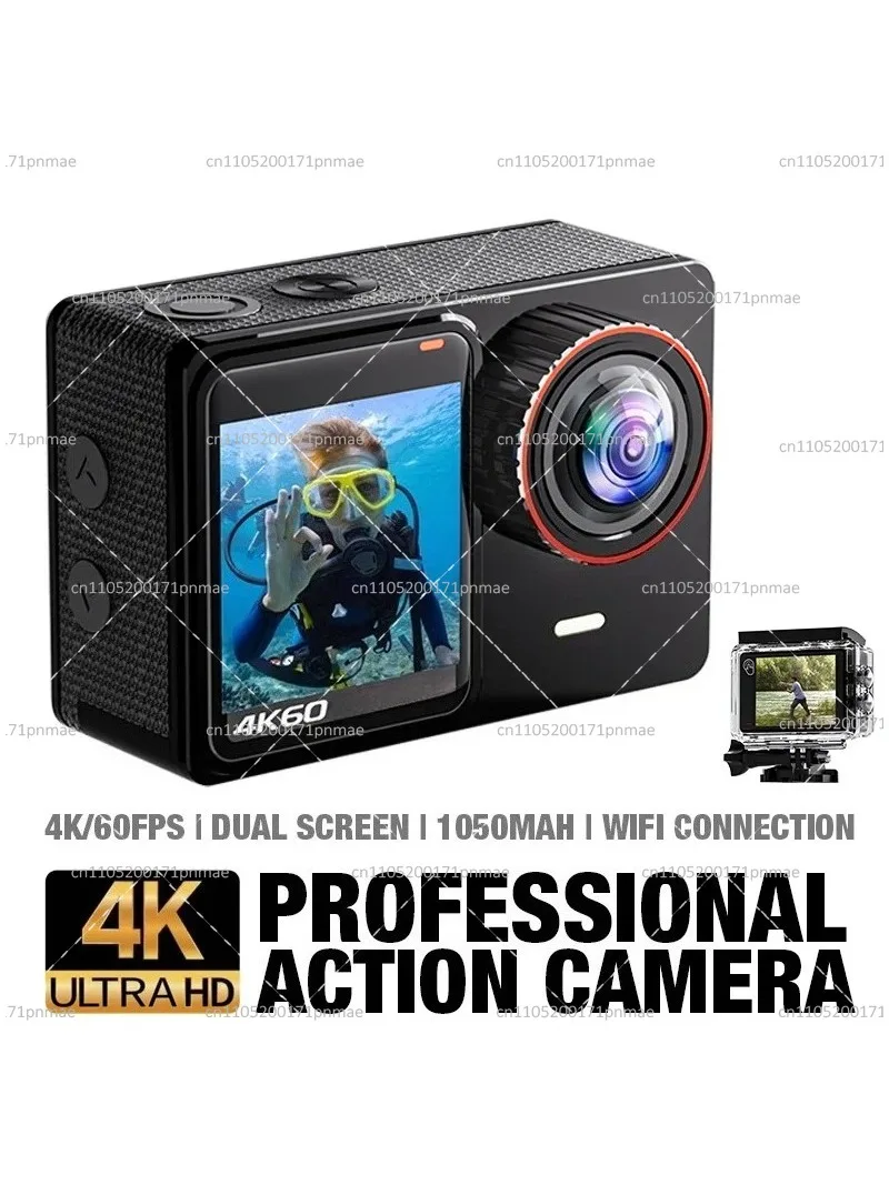 4K 60FPS WiFi Action Camera Dual Screen 170° Wide Angle 30m Waterproof Sports Cam with Remote Control