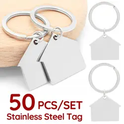 50Pcs Personalized Pet ID House Shape Stainless Steel Tag Engravable Information Anti-lost Nameplate Keyring Pendant Ornament