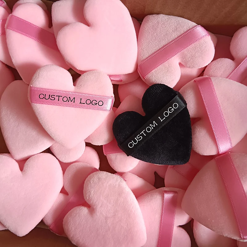 100pcs  Custom Logo Heart Shape Triangle Powder Puff Cosmetic Sponge Soft Powder Puff Custom Logo Velvet Cosmetic Puffs