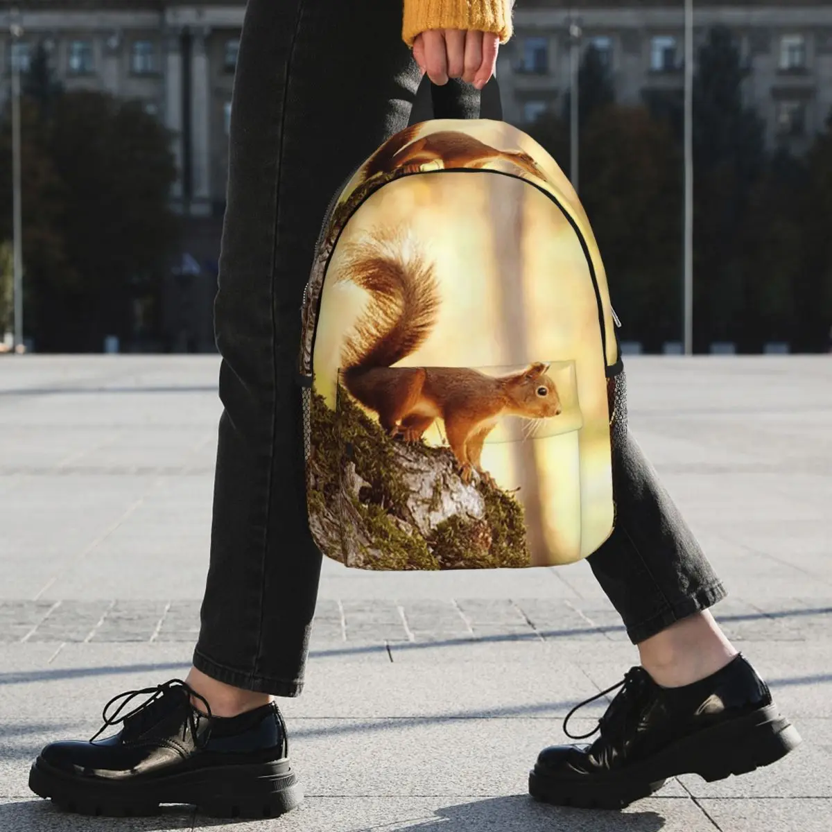 Adorable Squirrel Stands On A Tree Stump Backpack Student BookBag Children School Bag Computer Shoulder Bags for Boys Girls