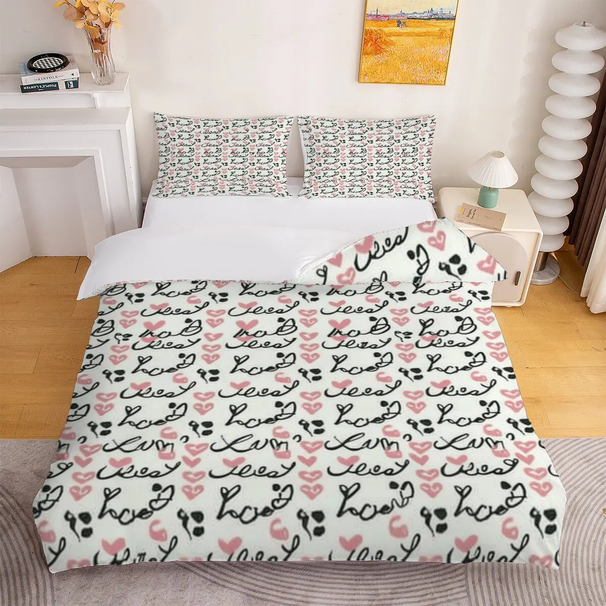 Love pattern  Duvet size  pink heart  Room decoration bedding set