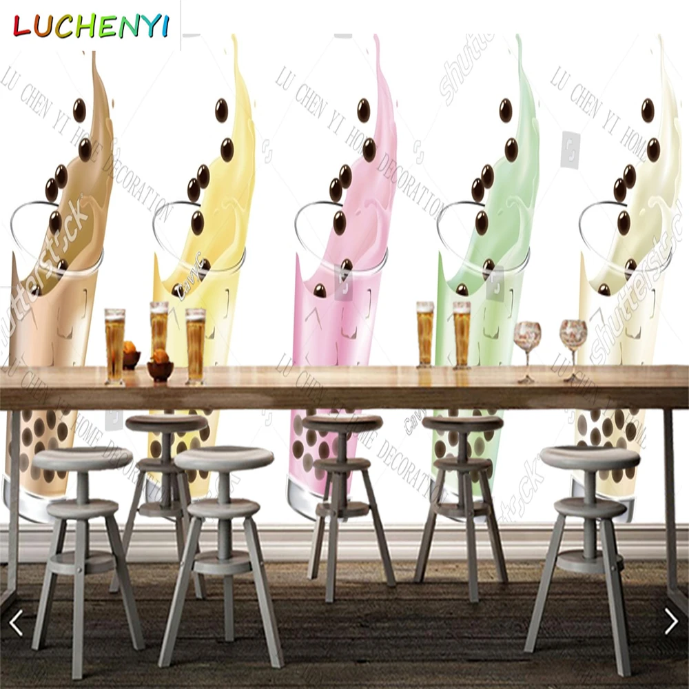 Custom Glass colorful bubble tea juice wallpaper mural restaurant cold drinking shop dining room wall papers home decor sticker