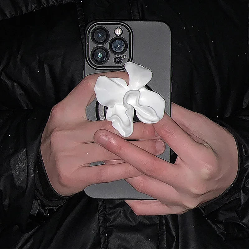 

Подставка для телефона с белым бионическим цветком, подставка для iPhone с 3D принтом, совместимый с Magsafe, держатель для телефона, подушка безопасности, украшения, аксессуары, подарок