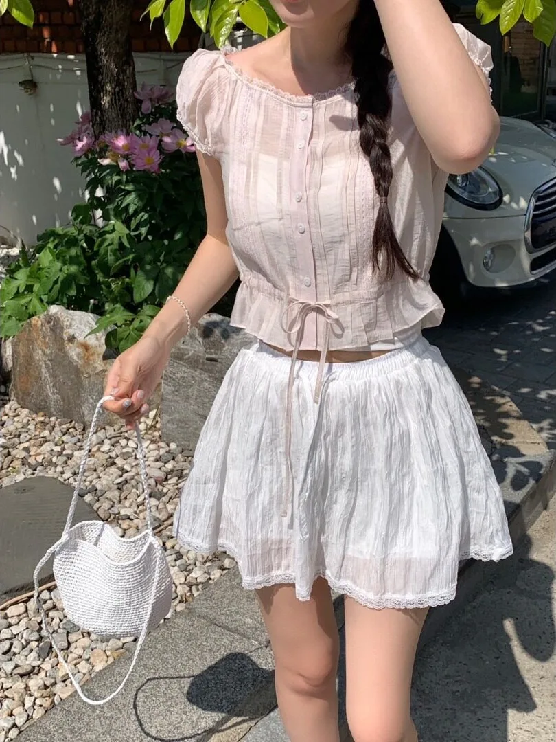 Korean Style Micro Transparent Single Button Heavy Duty Shirt Women's Fashion Spring Autumn Winter Casual Inner Wear