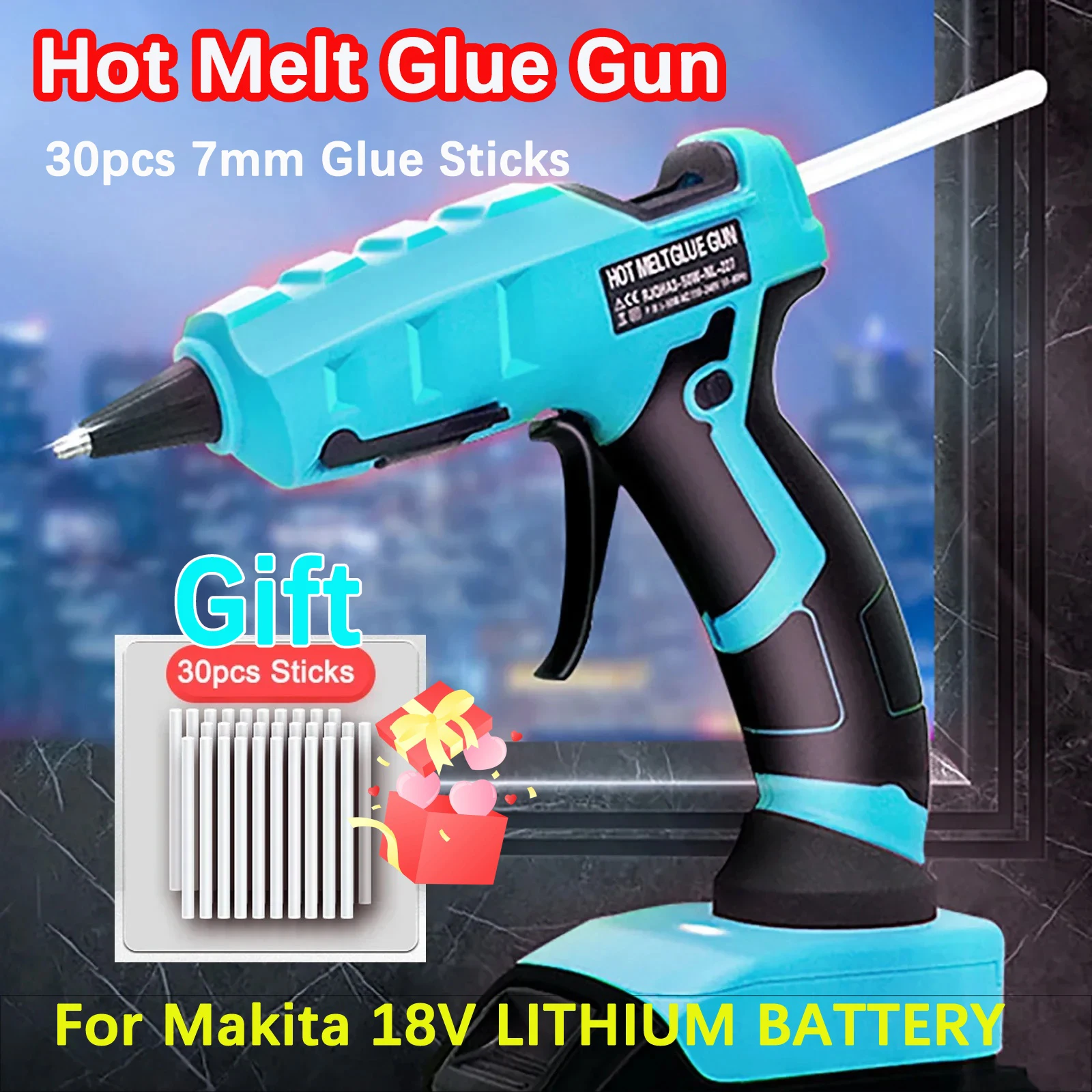 

Cordless Hot Melt Glue Gun with 30pcs 7mm Glue Sticks for Makita 18V 20V Li-ion Battery Electric Repair Power Tool DIY Gun Glue