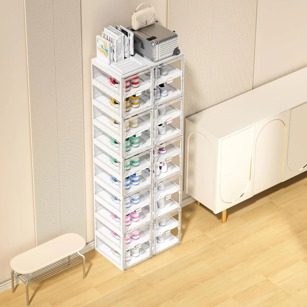 Shoe Organizer, Portable Shoes Rack for Closet, Shoe Storage Boxes, Foldable Shoe Cabinet for Entryway, Easy Assemble Plastic image 4