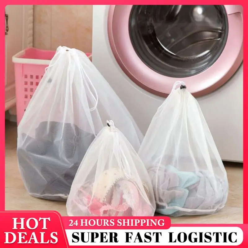 S/M/L 3 Size Laundry Bag Thicken Fine Lines Drawstring Fine Mesh Bags Mesh Bra Underwear Protective Bags Laundry Storage