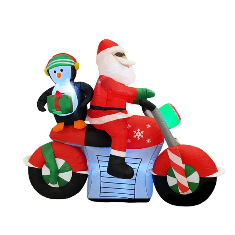 Babbo Natale gonfiabile di Natale all'aperto con pinguino cavalcano moto per decorazioni da giardino regalo di Capodanno Natale Navidad 2025