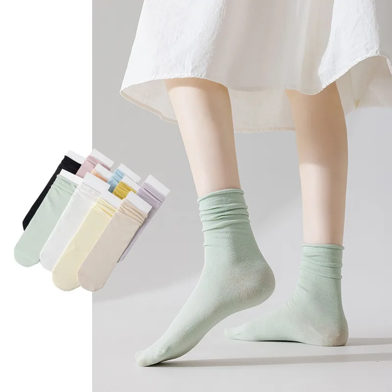 Pure Cotton Mid-Calf Socks for Women Spring Autumn Thin Model Materni Black White Summer Lightweight Ladies Long Socks