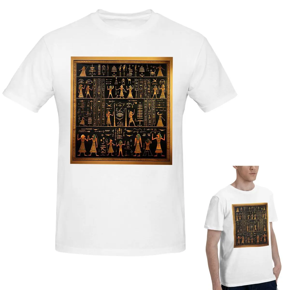 

100% Cotton Ancient Egyptian Hieroglyphics Art T-Shirt Men's Classic Oversized T Shirt Men Round Neck Summer Shirts Tops S-6XL