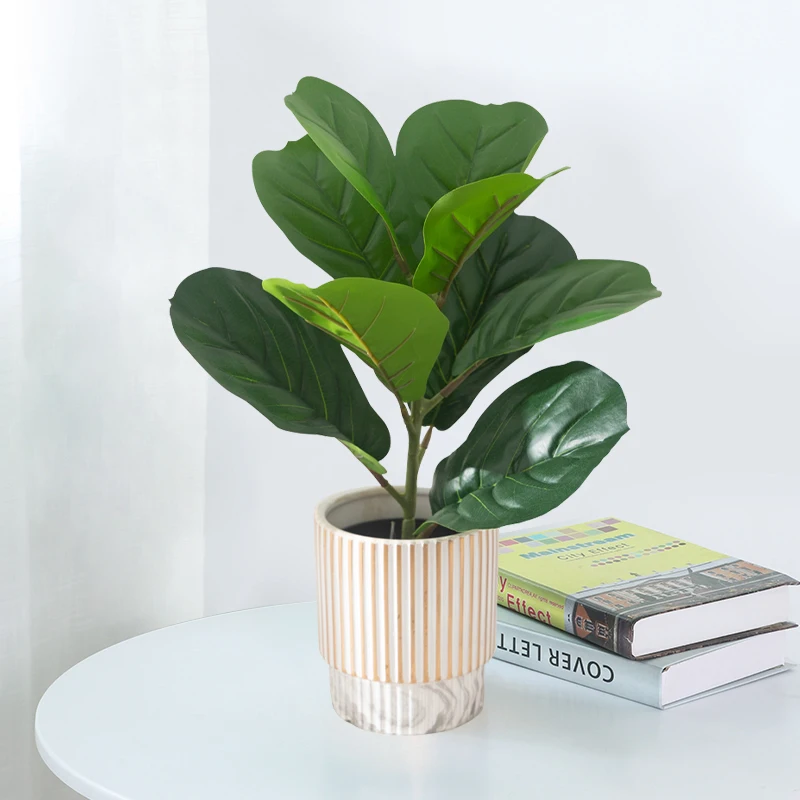 38 cm gefälschter Ficus-Baum, künstliche Geigenblätter, tropische Banyan-Pflanzen, Zweig, Kunststofffeigenbaum, Laub, Kunstgummi für Zuhause und Büro – Detail 6